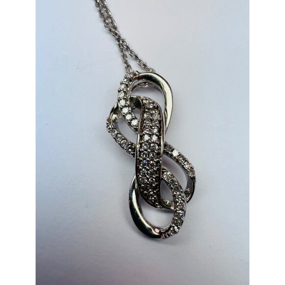 Estate Sterling Silver 925 Infinity Loop Necklace with CZ Accents, 18”, Italy - Picture 6 of 13